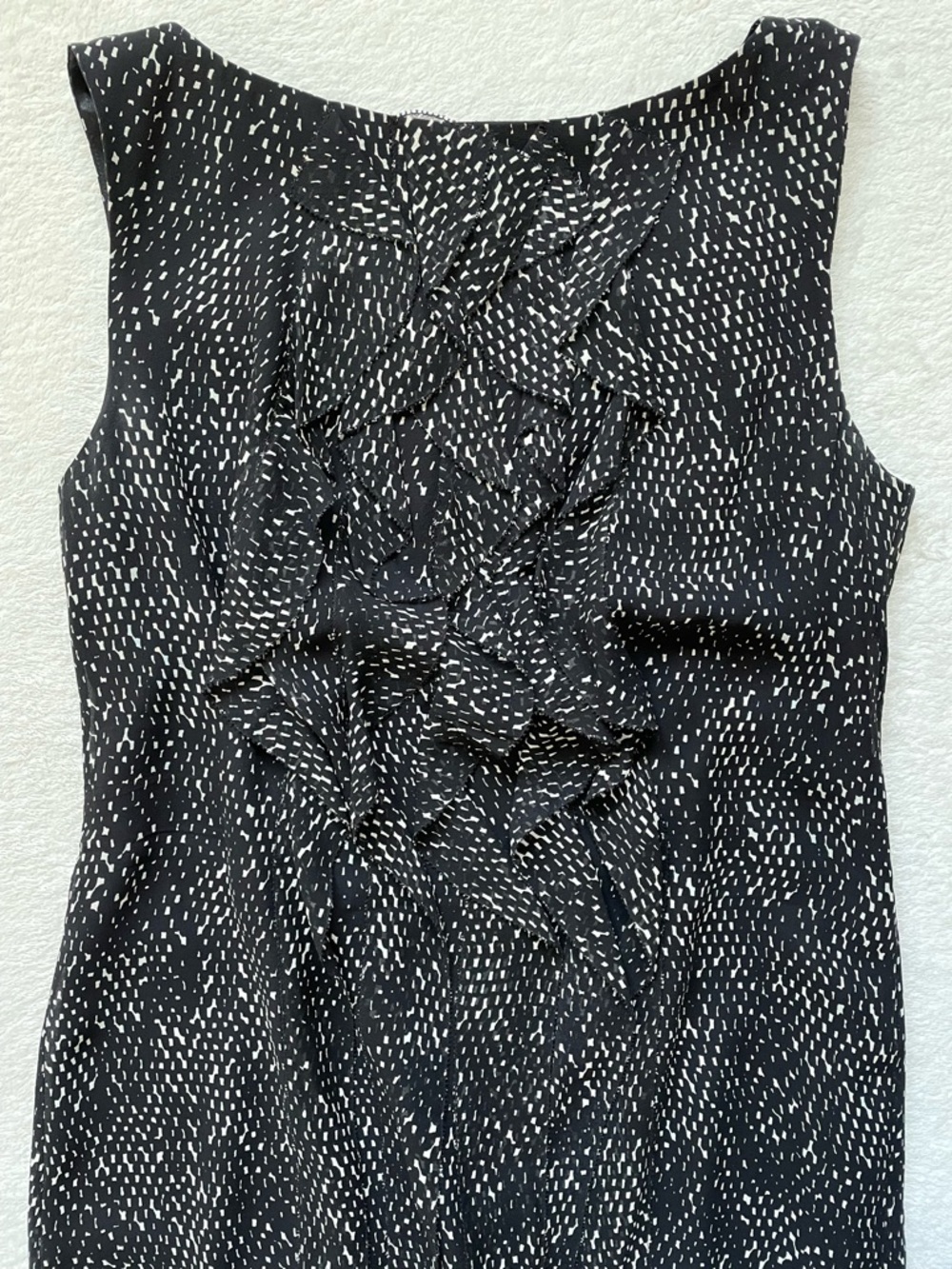 Ann Taylor Silk Sleeveless Black And White Dotted Midi Sheath Dress Size 8